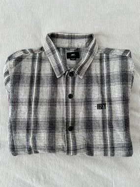 Obey Men's Black & White Plaid Button-Down Shirt